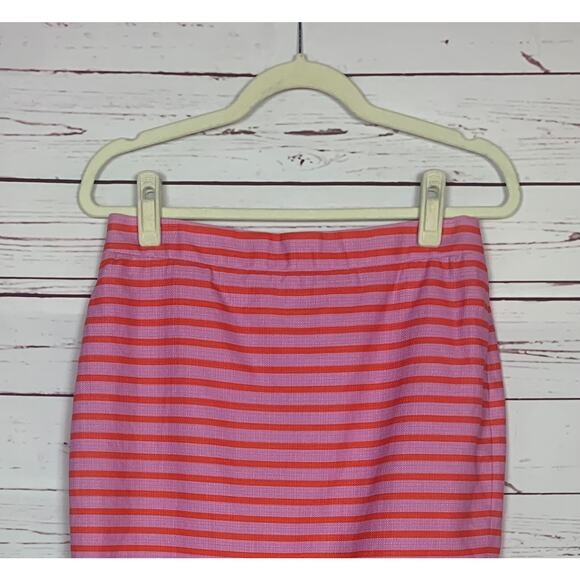 J.Crew Women's Size 10P Petite Pink Striped Pencil Cotton Spring Summer Skirt - Picture 4 of 11